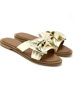 New Mules noeud fantaisie tout cuir Femme Mules