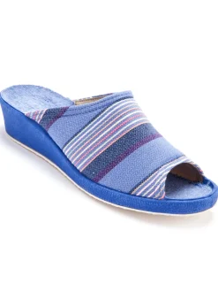 Outlet Mules rayées grande largeur Femme Pantoufles, Chaussons