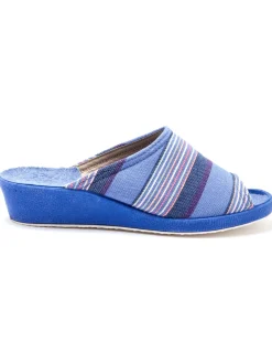 Outlet Mules rayées grande largeur Femme Pantoufles, Chaussons