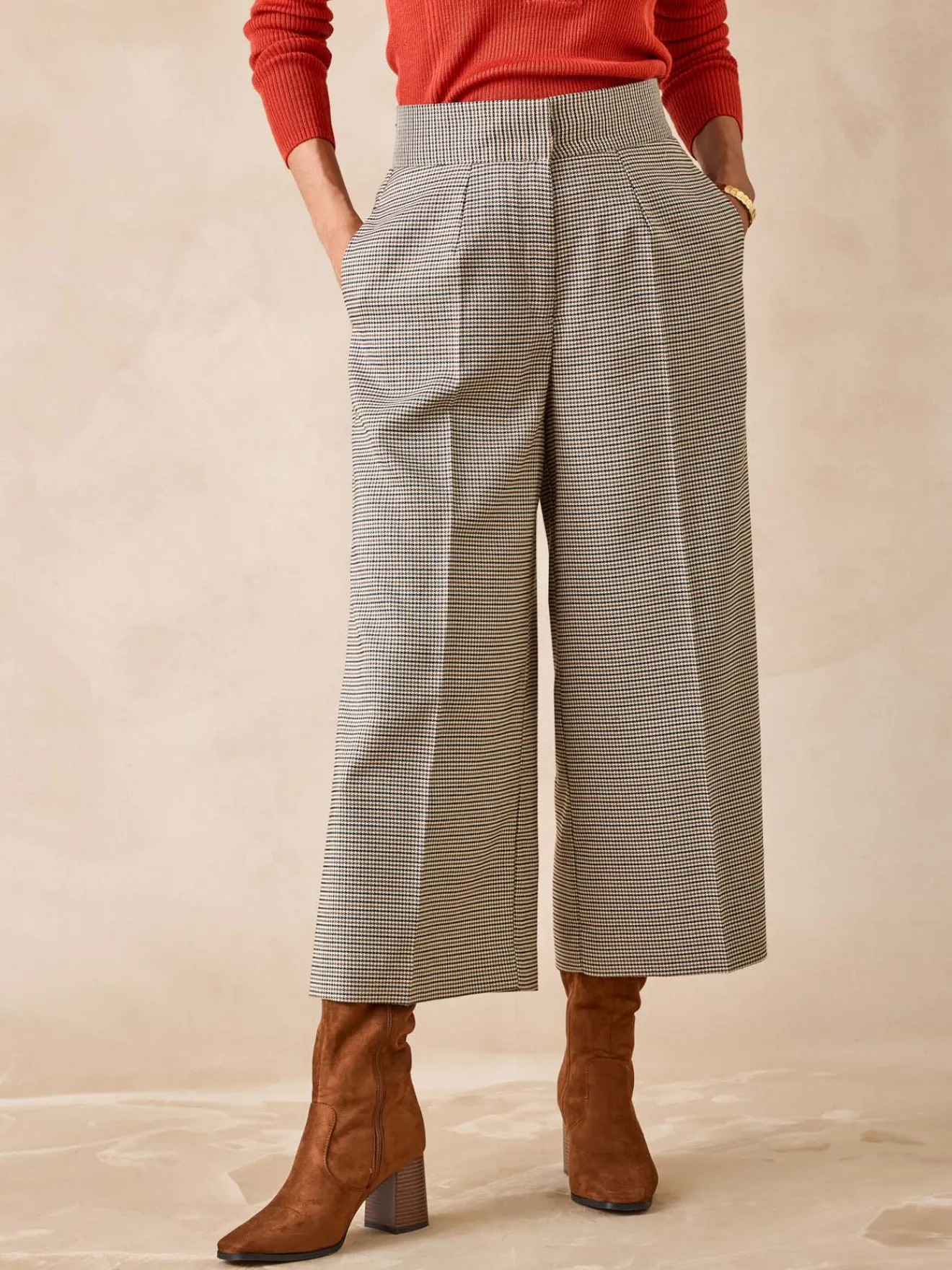 Online Pantacourt large élastiqué dos Femme Pantacourt|Pantalon