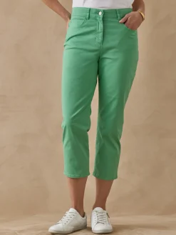 Online Pantacourt élastiqué en gabardine Femme Pantacourt|Pantalon