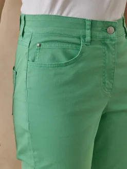 Online Pantacourt élastiqué en gabardine Femme Pantacourt|Pantalon