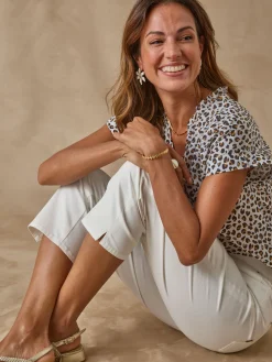 Best Pantacourt élastiqué en gabardine Femme Pantacourt|Pantalon