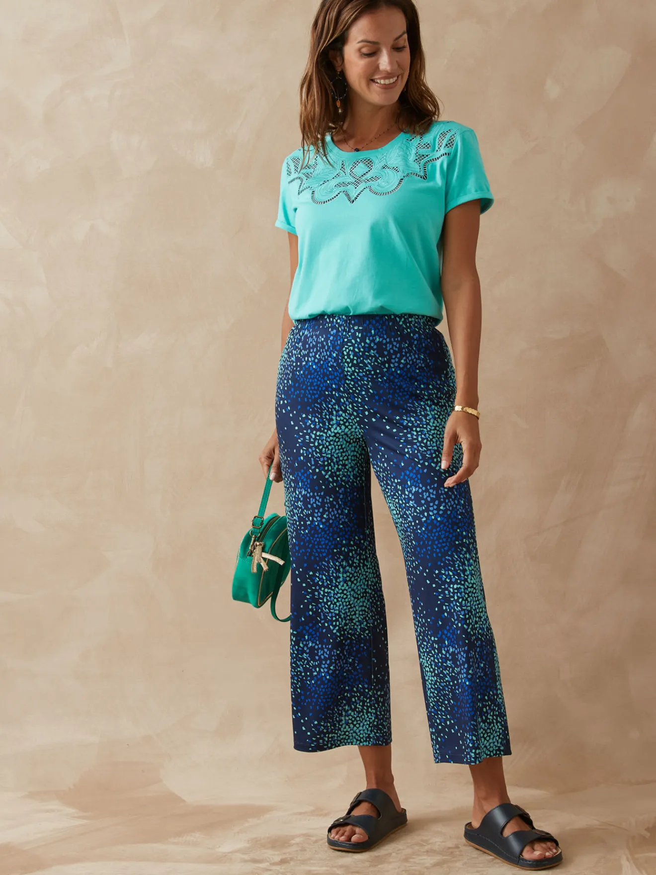 Outlet Pantacourt élastiqué en maille Femme Pantacourt|Pantalon