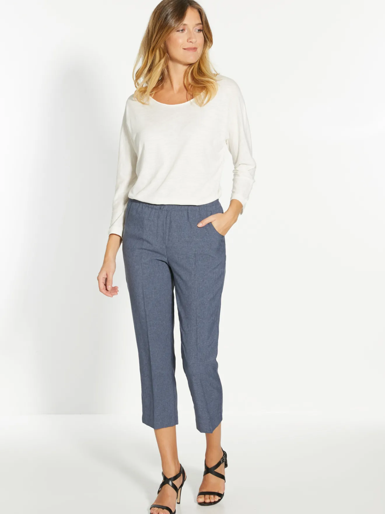 Pantacourt élastiqué entrejambe 60cm Femme Pantacourt|Pantalon