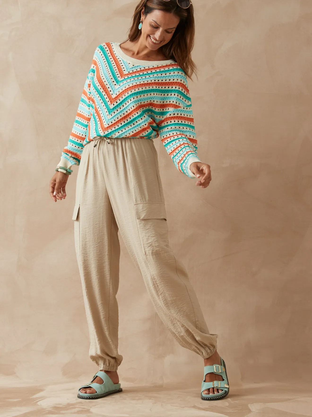 New Pantalon cargo élastiqué Femme Pantalon