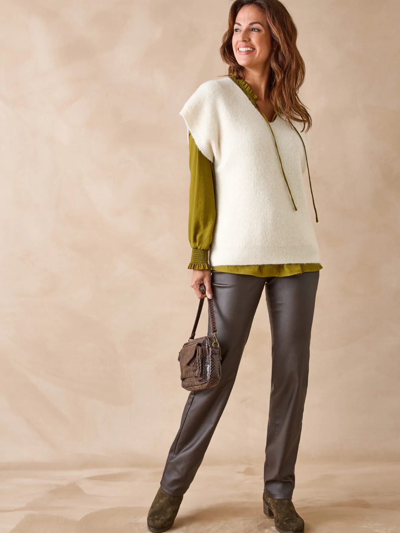 Clearance Pantalon enduit taille haute Femme Pantalon