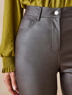 Clearance Pantalon enduit taille haute Femme Pantalon