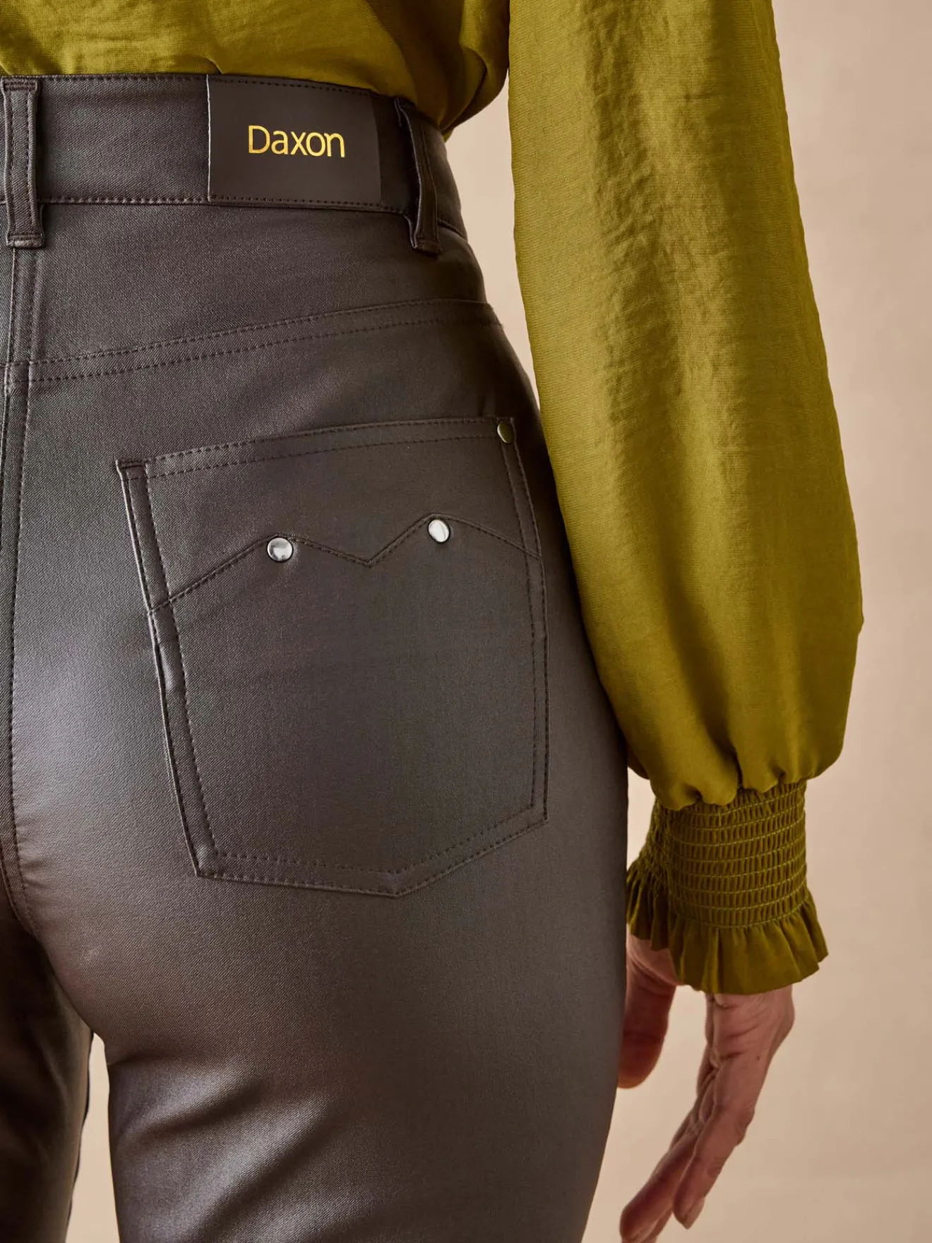 Clearance Pantalon enduit taille haute Femme Pantalon