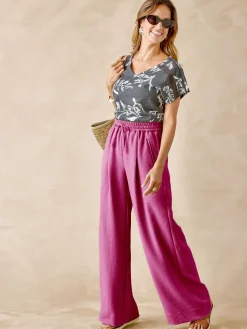 Outlet Pantalon large aspect froissé Femme Pantalon