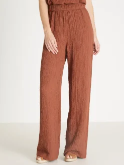 Hot Pantalon large en seersucker Femme Pantalon