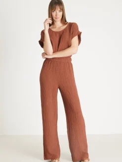 Hot Pantalon large en seersucker Femme Pantalon