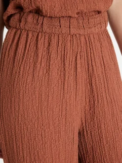 Hot Pantalon large en seersucker Femme Pantalon