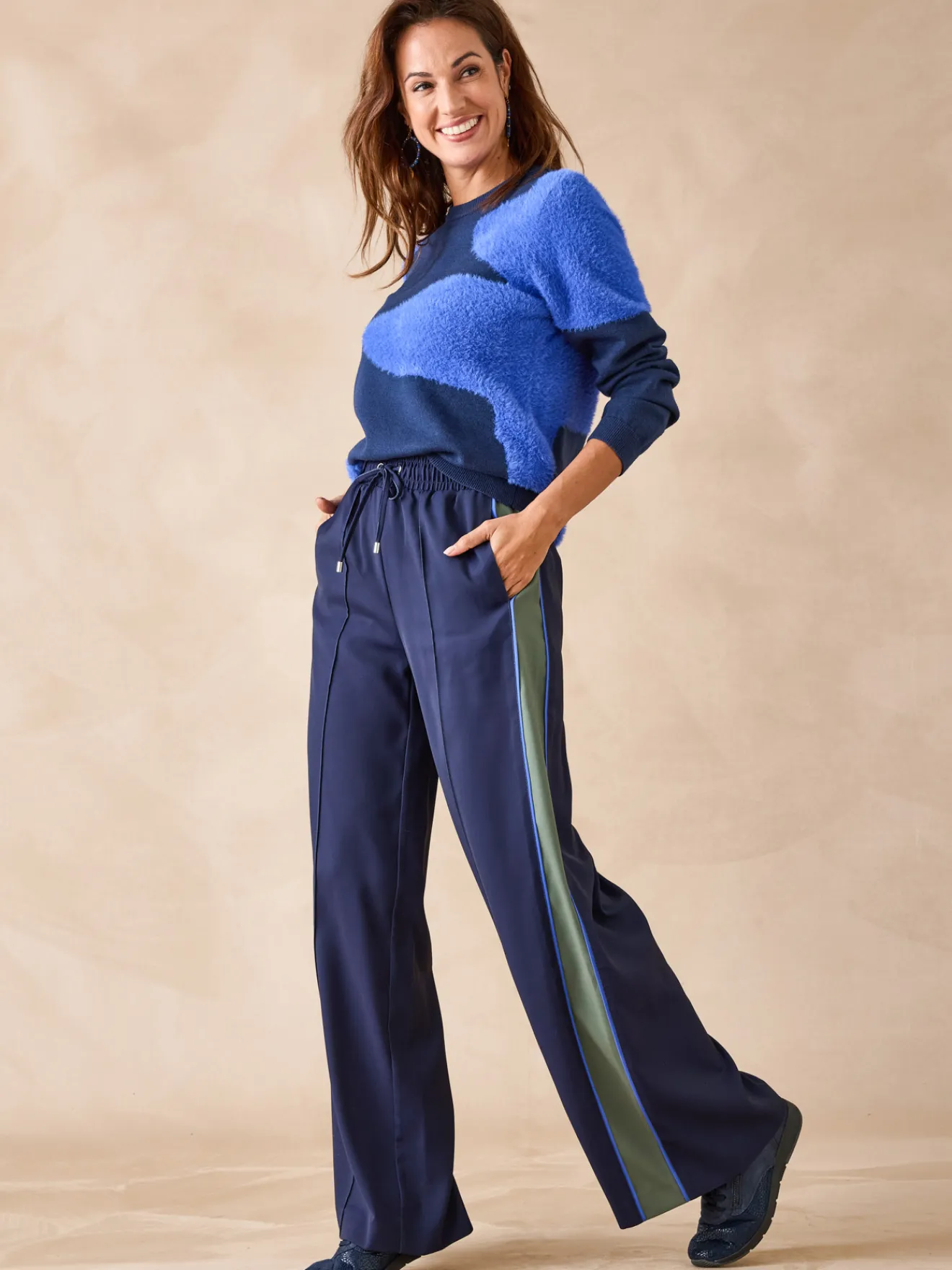 Outlet Pantalon large palazzo élastiqué Femme Pantalon