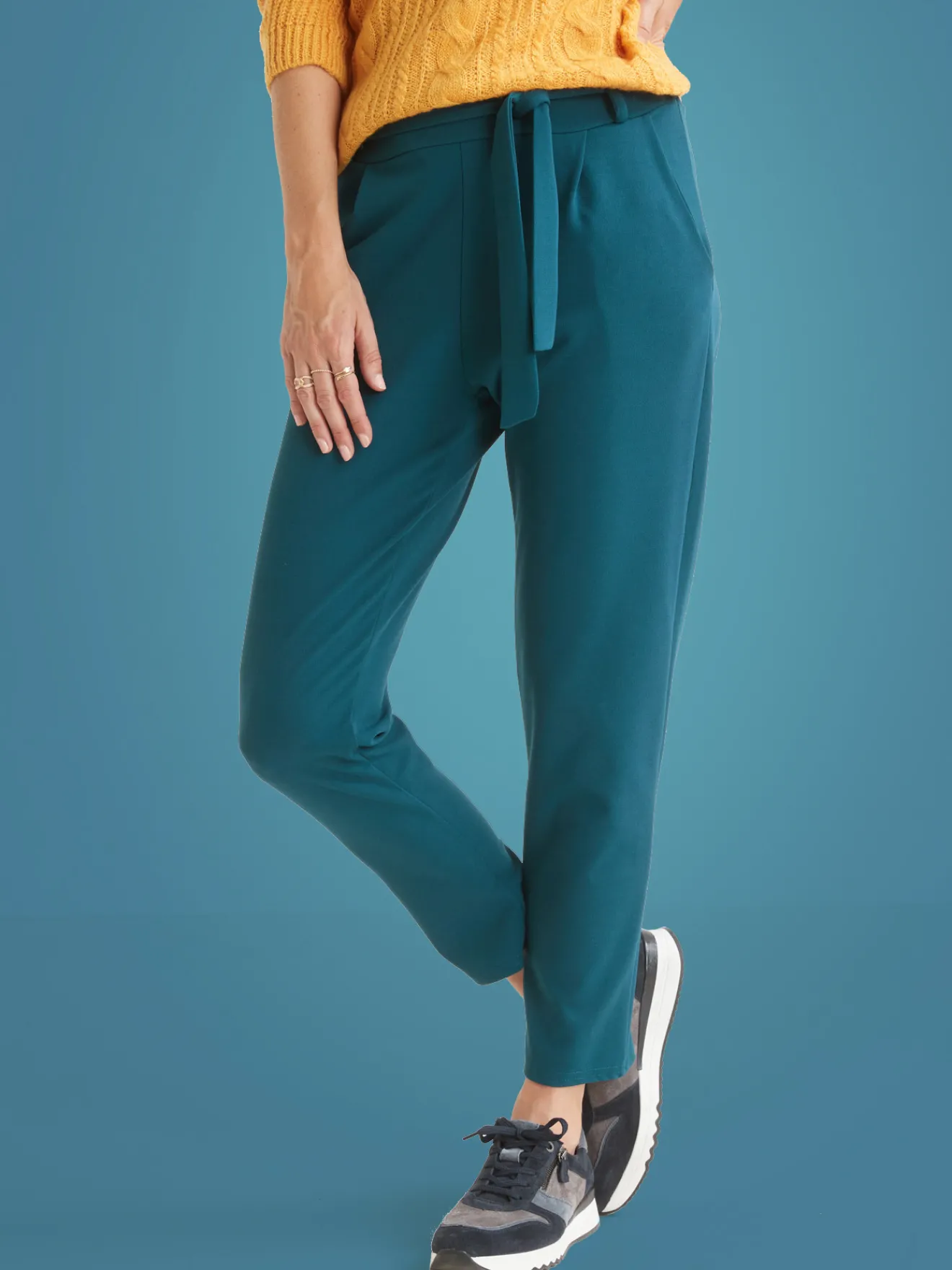 Online Pantalon élastiqué en maille Femme Pantalon