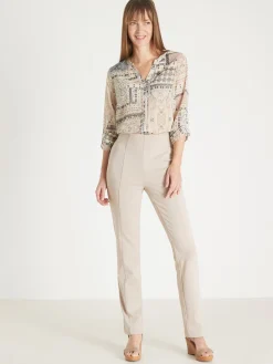 New Pantalon élastiqué en maille milano Femme Pantalon