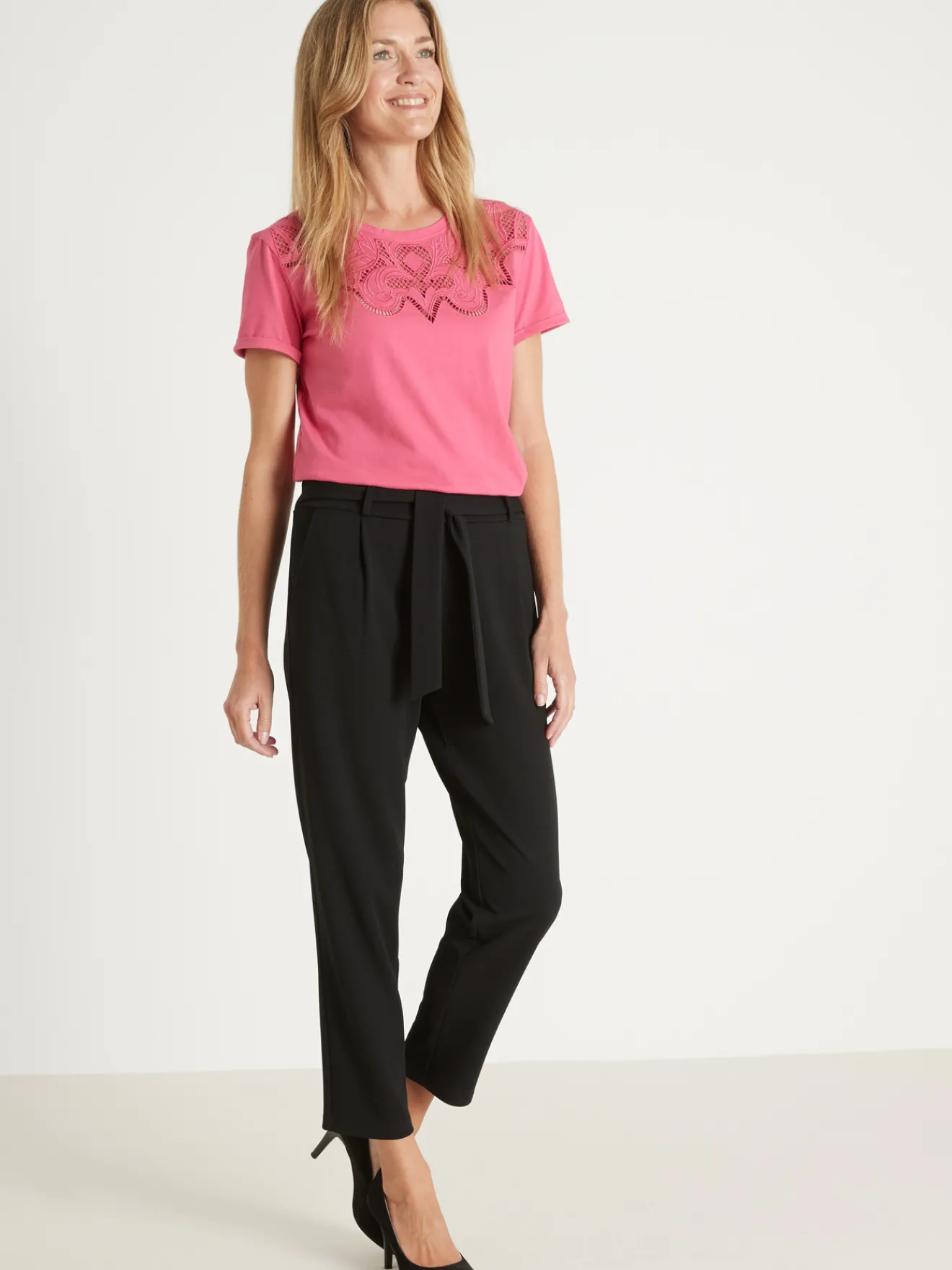 New Pantalon élastiqué en maille Femme Pantalon