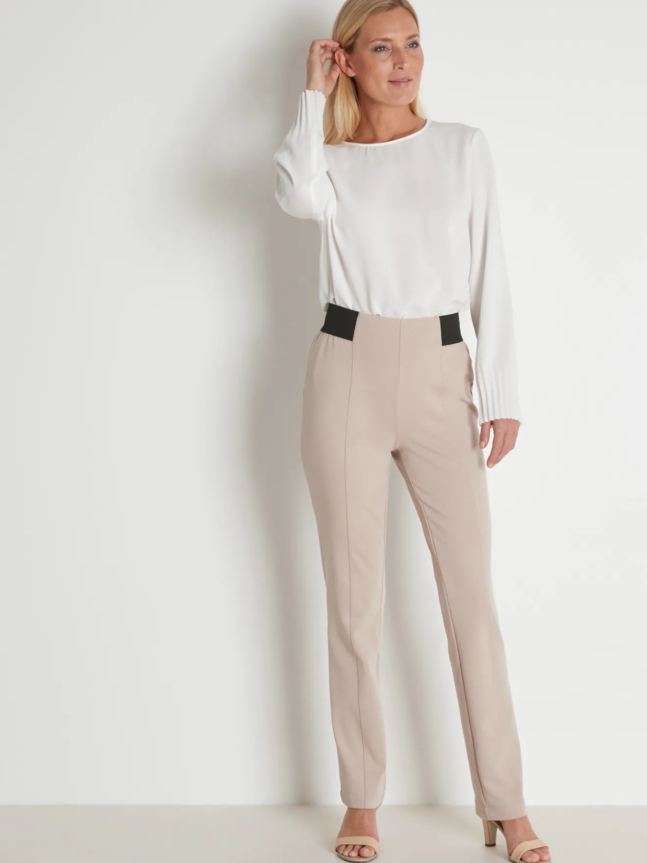 Online Pantalon élastiqué en maille milano Femme Pantalon