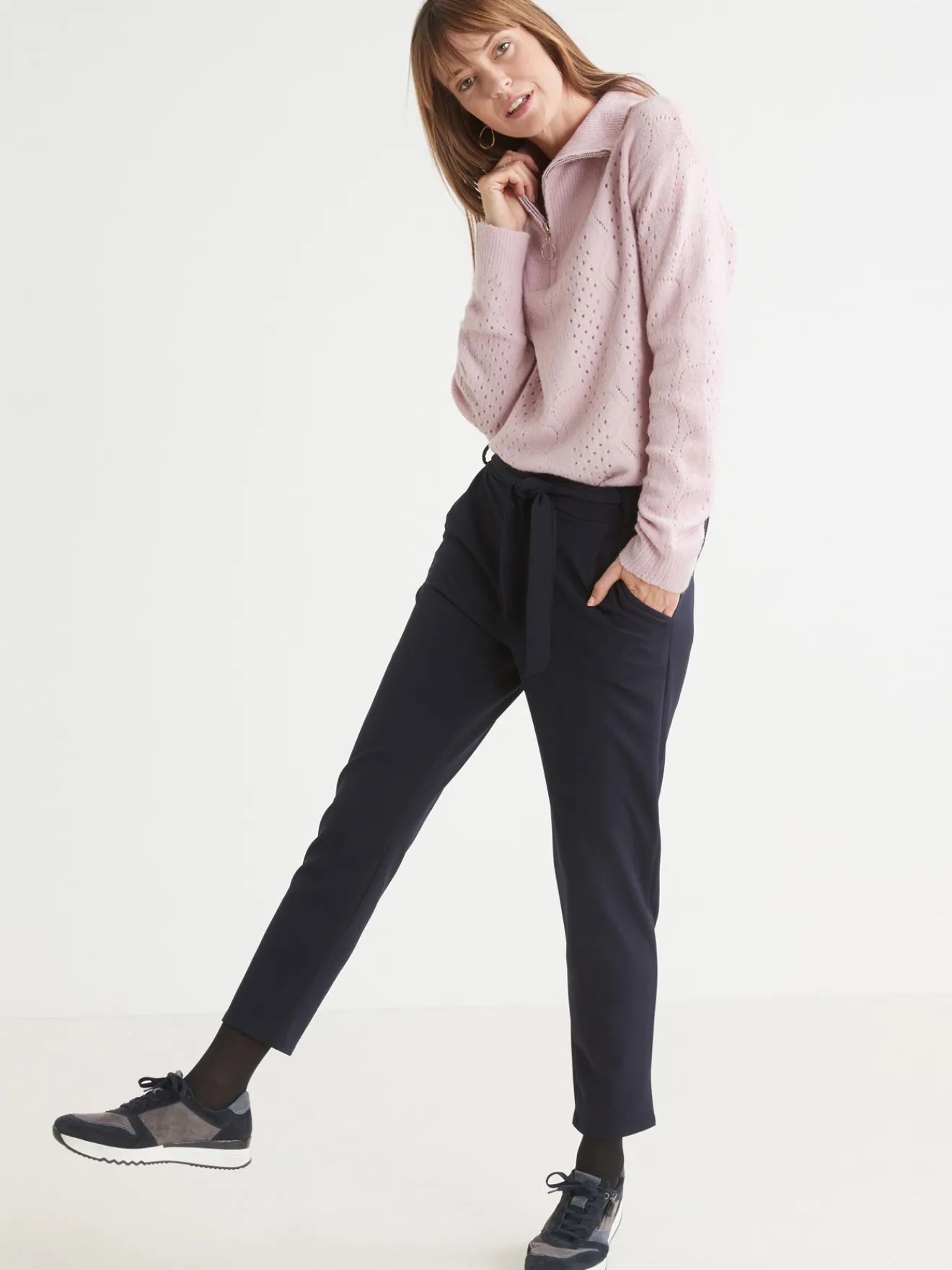 Hot Pantalon élastiqué en maille Femme Pantalon