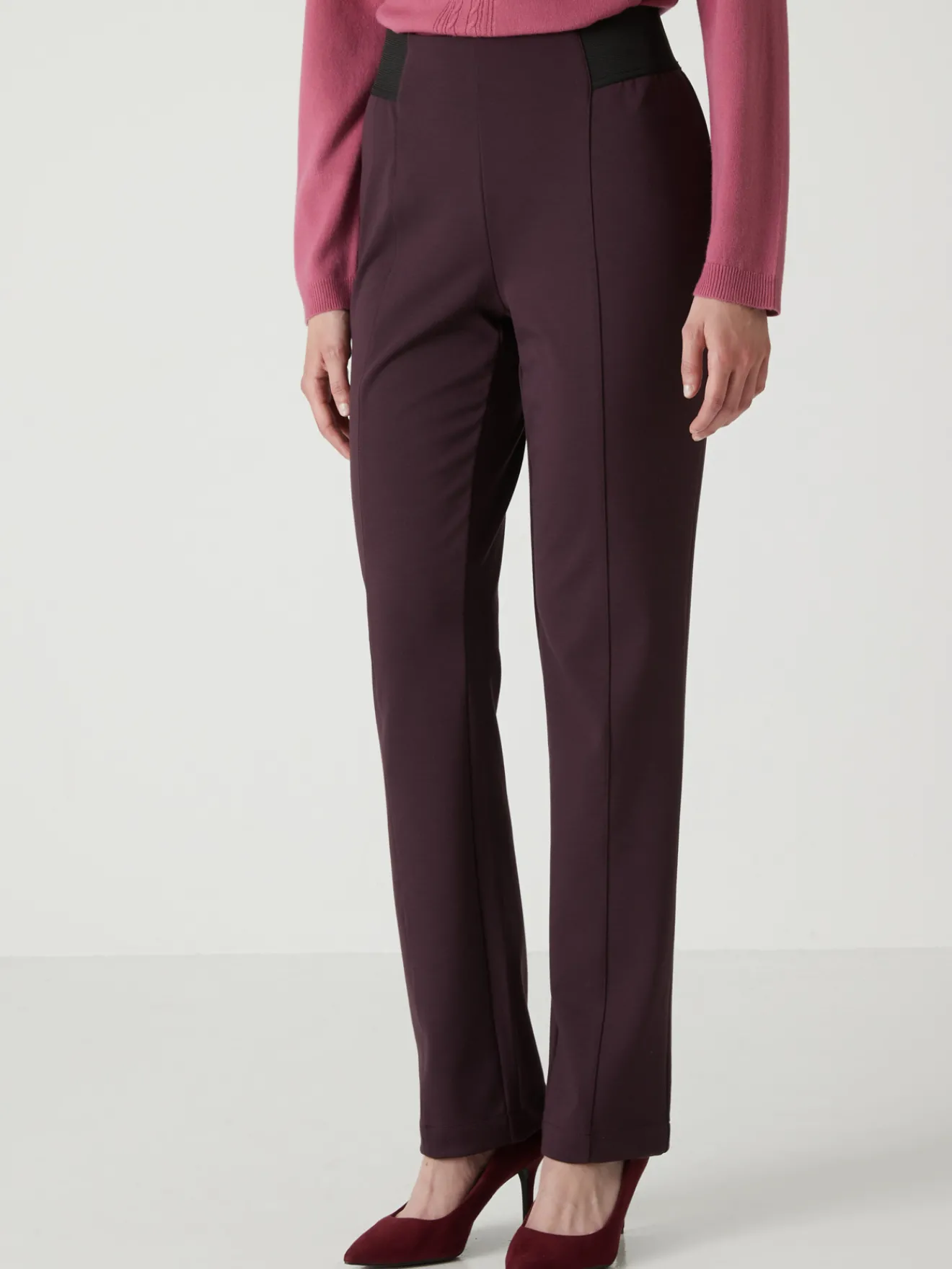 Online Pantalon élastiqué en maille milano Femme Pantalon