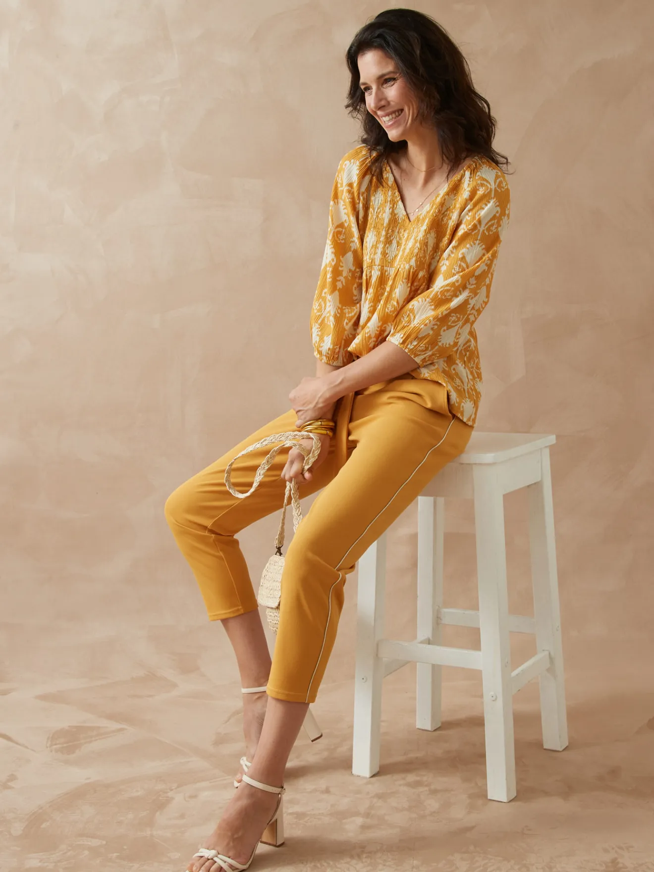 Outlet Pantalon raccourci élastiqué Femme Pantalon