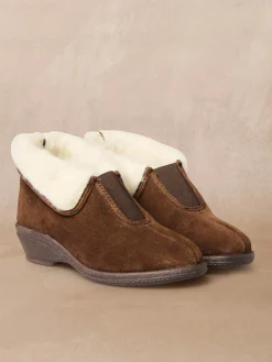 Clearance Pantoufles croûte de cuir fourrées Femme Pantoufles, Chaussons