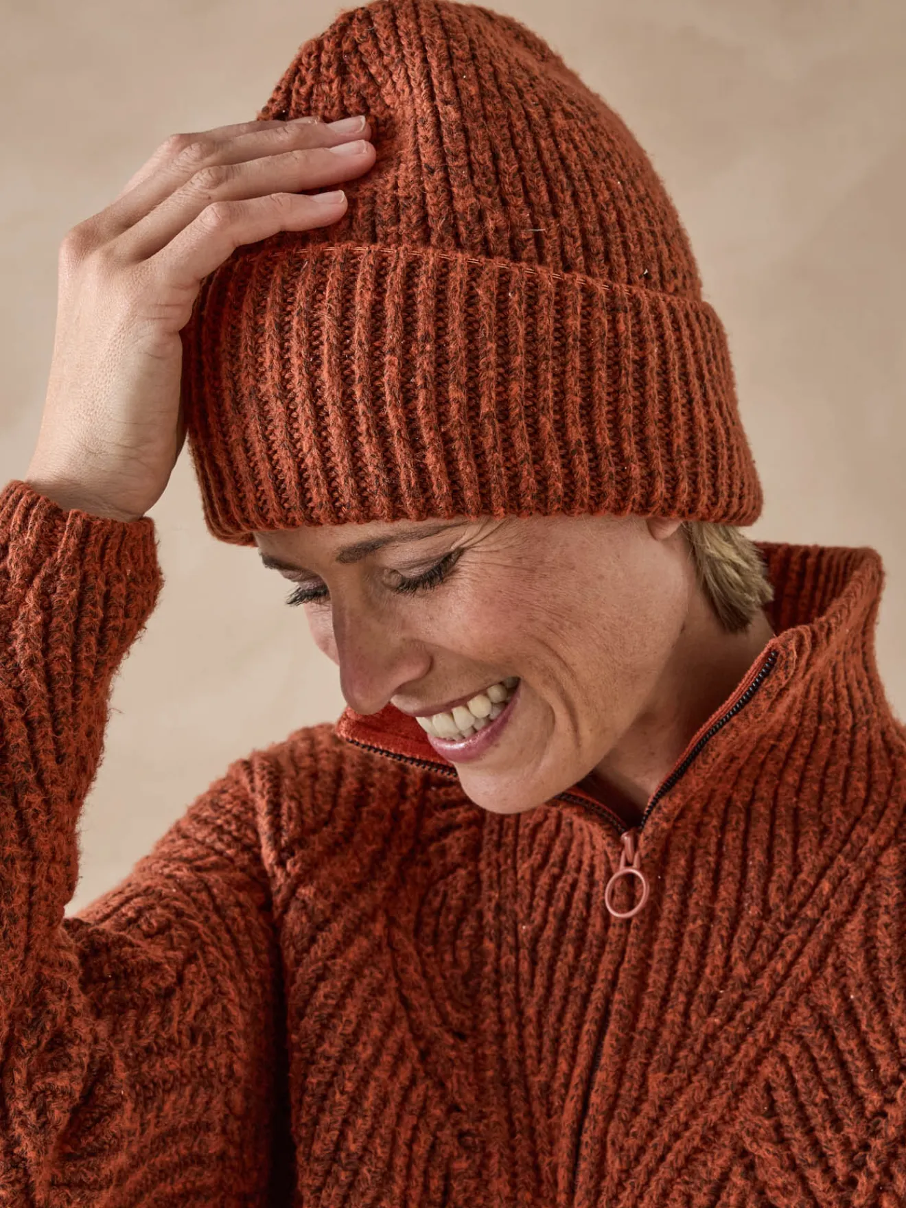 Sale Pull camionneur zippé et bonnet Femme Pull