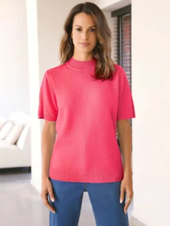 New Pull col montant manches courtes Femme Pull