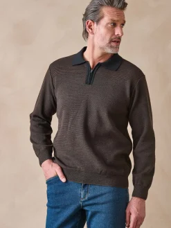 Hot Pull col polo zippé avec laine Homme Pull, Sweat