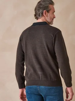 Hot Pull col polo zippé avec laine Homme Pull, Sweat