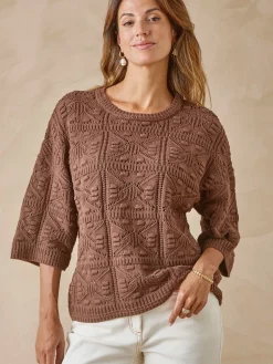 Sale Pull court façon crochet Femme Pull