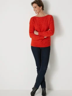 Clearance Pull encolure bateau en jersey envers Femme Pull