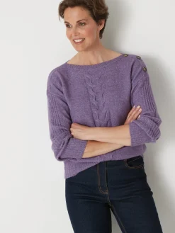 New Pull encolure bateau en jersey envers Femme Pull