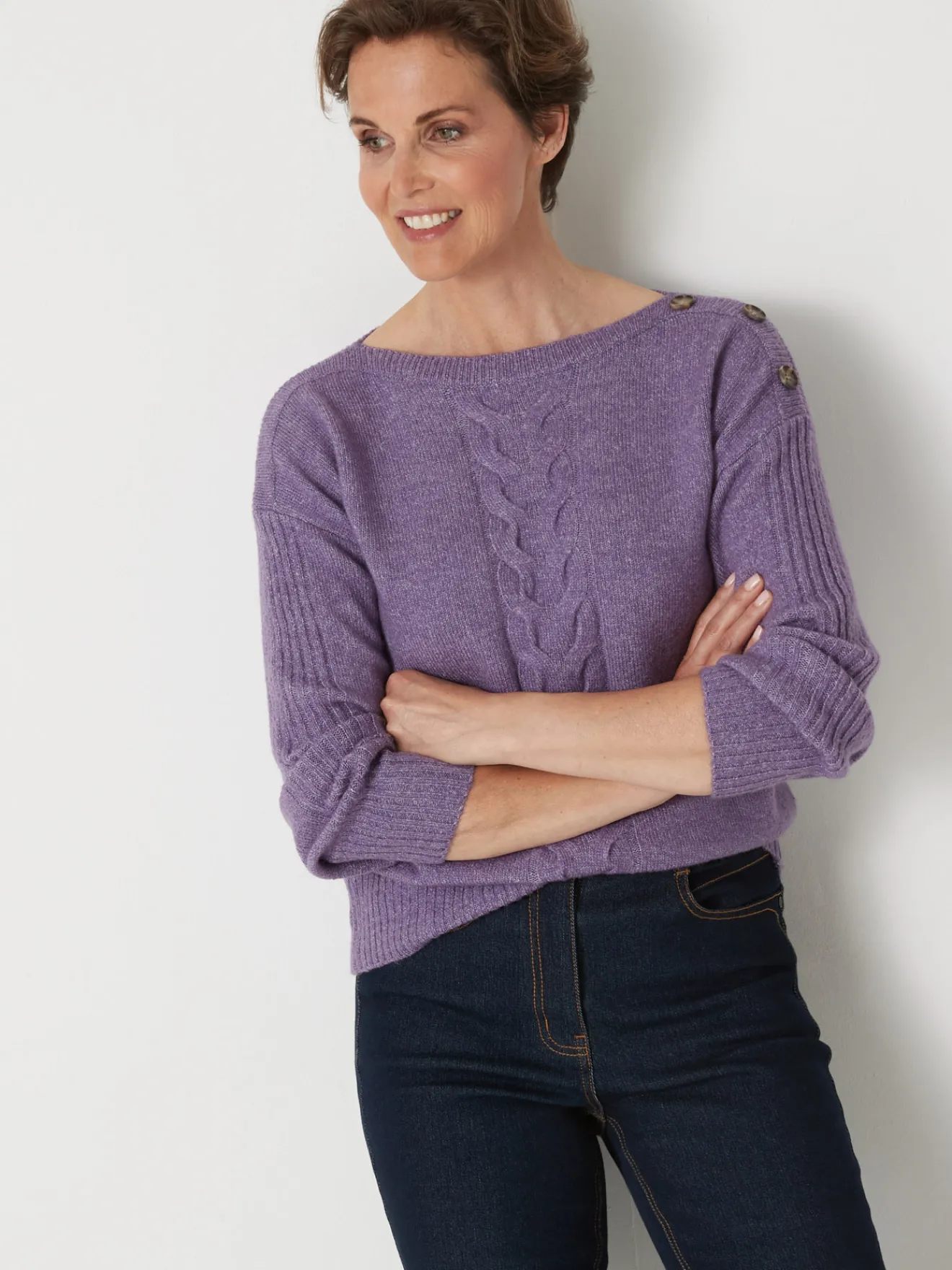 New Pull encolure bateau en jersey envers Femme Pull