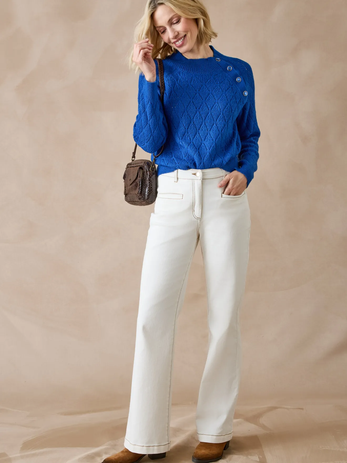 Clearance Pull maille fantaisie col montant Femme Pull