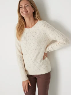 Clearance Pull maille fantaisie encolure ronde Femme Pull