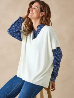 Outlet Pull manches courtes avec laine mérinos Femme Pull