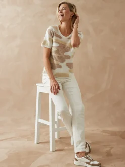 Best Pull manches courtes jacquard intarsia Femme Pull