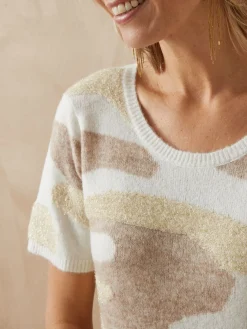 Best Pull manches courtes jacquard intarsia Femme Pull