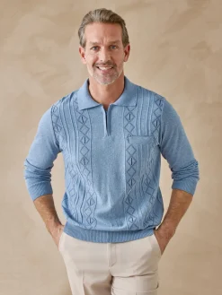 Hot Pull polo jacquard zippé Homme Pull, Sweat