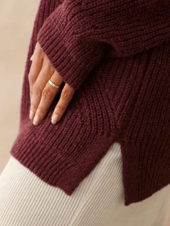 Pull tunique côtes perlées Femme Pull