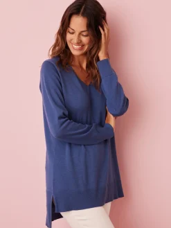 Best Pull tunique maille fine col V Femme Pull