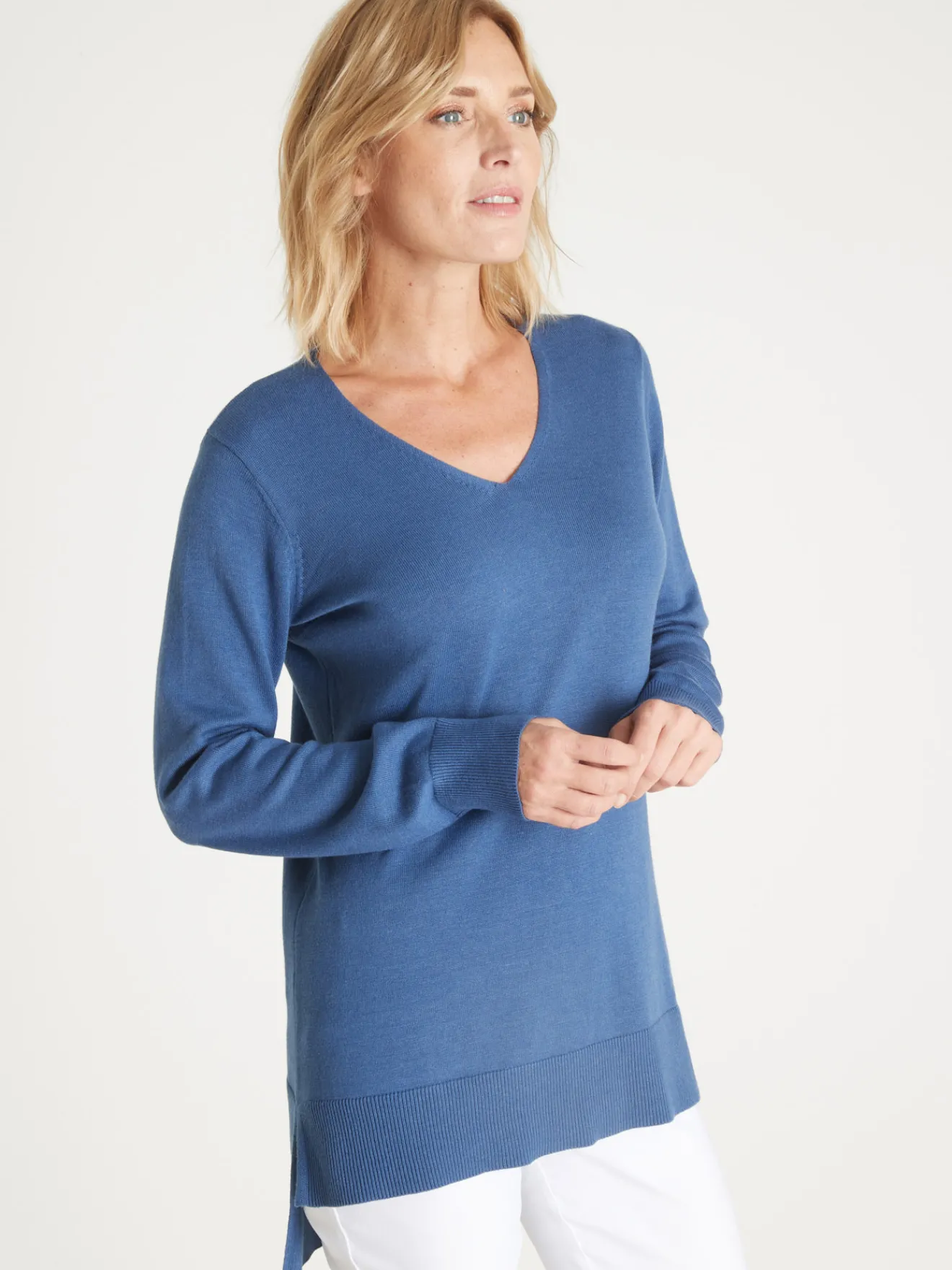 Best Pull tunique maille fine col V Femme Pull