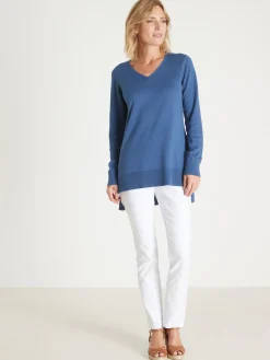 Best Pull tunique maille fine col V Femme Pull