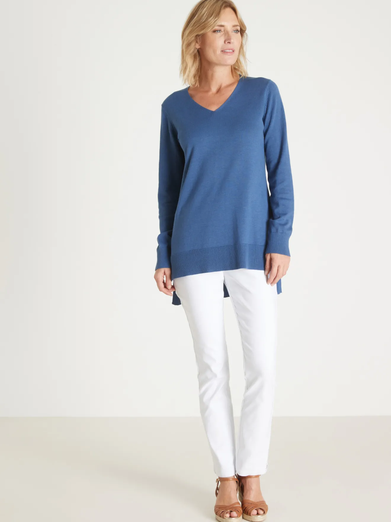 Best Pull tunique maille fine col V Femme Pull