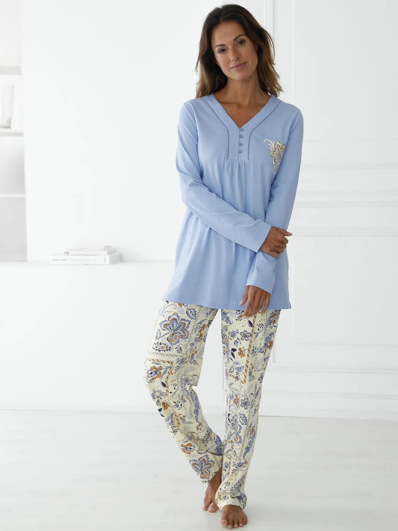Outlet Pyjama coupe ample jersey pur coton Pyjama
