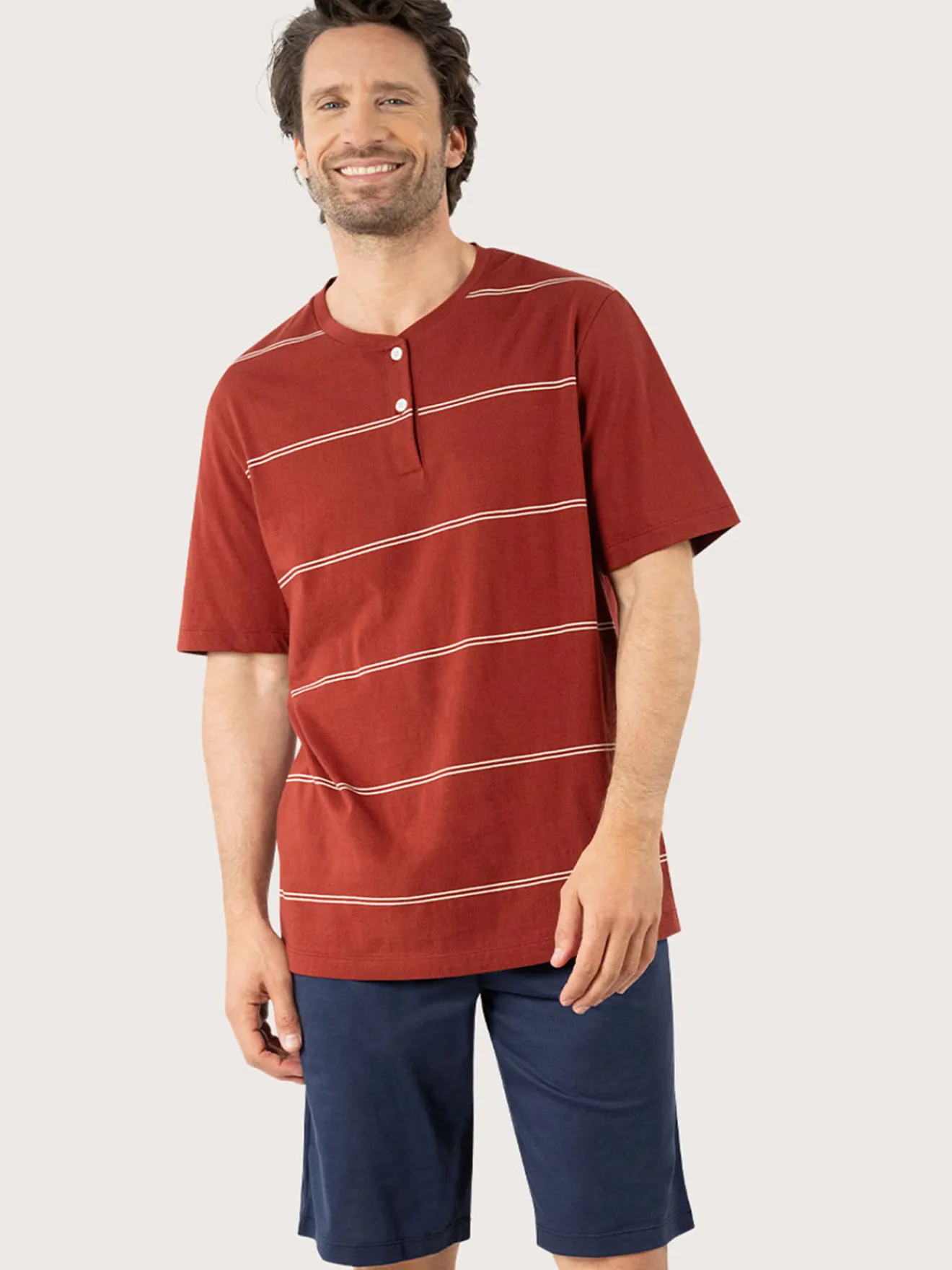 Best Pyjama court mercerisé col tunisien Homme Pyjama