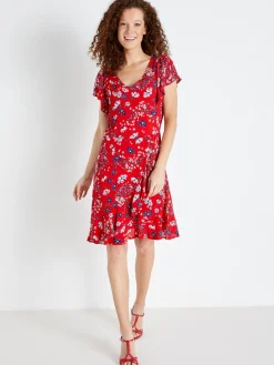 Discount Robe à volants, manches courtes Femme Robe