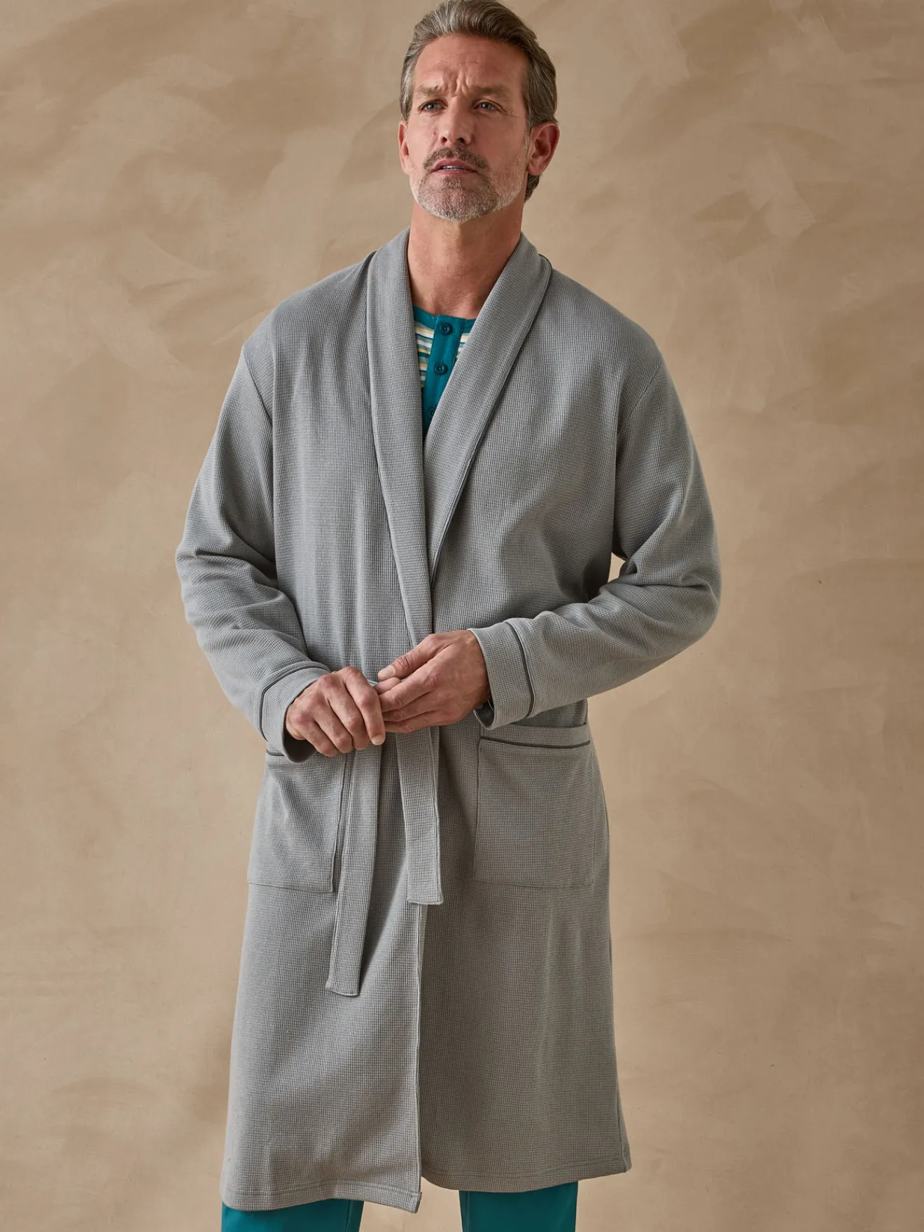 Best Robe de chambre en maille nid d'abeille Homme Veste D'Intérieur Et Robe De Chambre