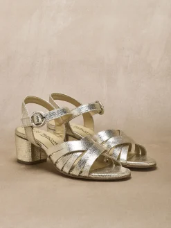 Sale Sandales à talon cuir métallisé Femme Sandales